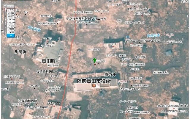 陸前高田市の様子（マピオンより） 陸前高田市の様子（マピオンより）