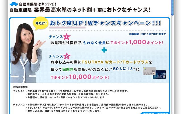 イーデザイン損保見積もり、申し込みでTポイントが貯まる