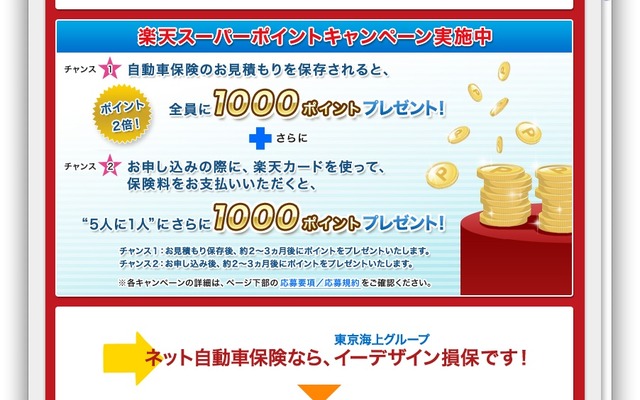 イーデザイン損保見積もり、申し込みで楽天スーパーポイントが貯まる
