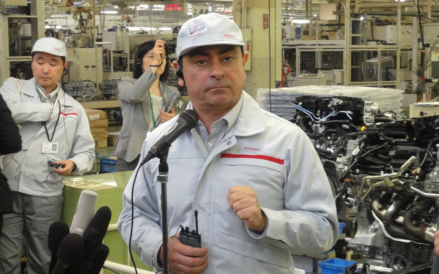 日産いわき工場で会見をおこなったカルロス・ゴーン社長