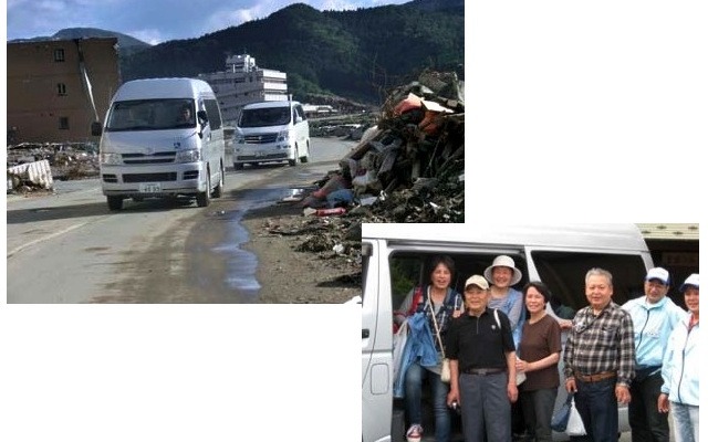 被災地で送迎サービスを行うトヨタ車体