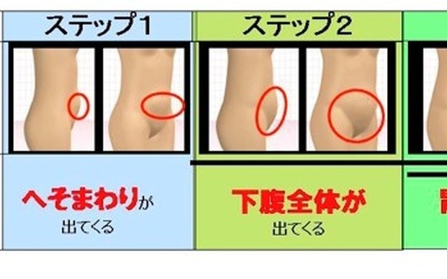 加齢によるおなかの形が変化する法則。変化は大きく分けて3段階