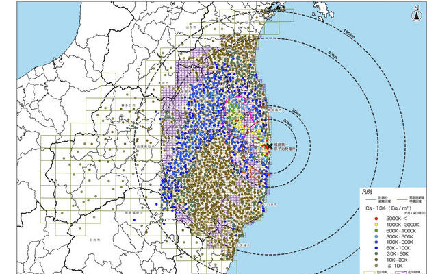 セシウム134の土壌濃度マップ