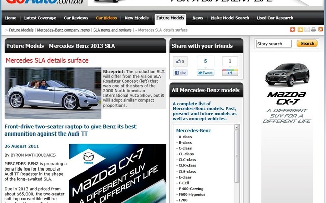 メルセデスベンツの入門ロードスター、SLA（仮称）の開発計画を伝えた豪『Go Auto』