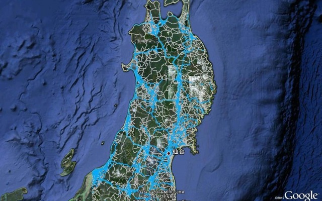 東日本大震災でのインターナビによる取り組み「通行実績情報マップ」（イメージ）