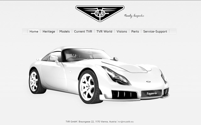 復活したTVRの公式サイト。車はサガリス。