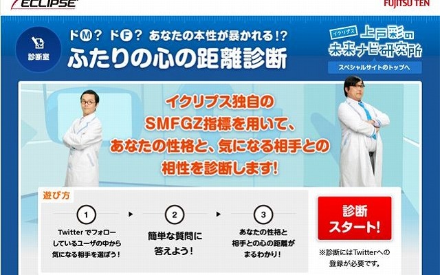 上戸彩のイクリプス未来ナビ研究所 新コンテンツ「ふたりの心の距離診断」