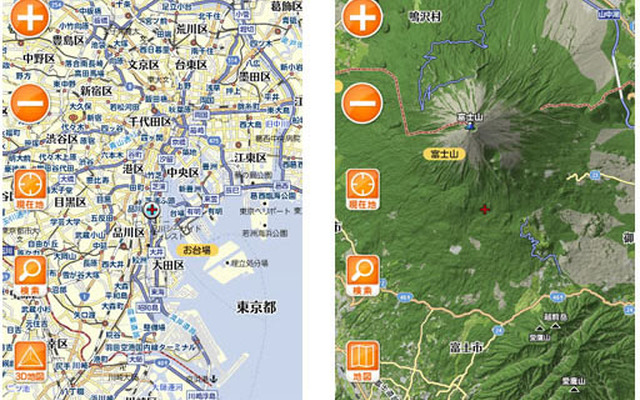 地図マピオン、地図面が拡大し、3D表示も可能となった