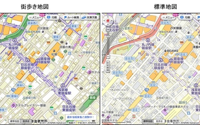 「いつもNAVI（web）」街歩き地図は、地下鉄の出入口を優先して表示。