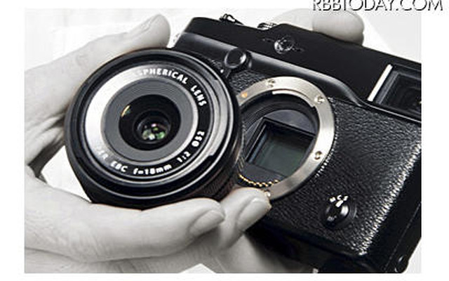 「FUJIFILM X-Pro1」のレンズ交換のイメージ（レンズは別売）