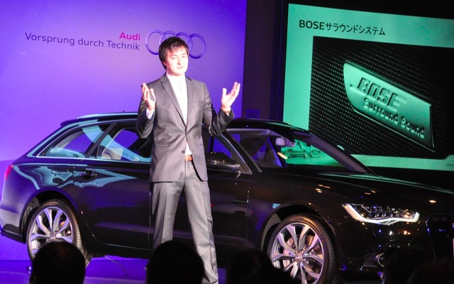 アウディ A6アバント 日本発表会でプレゼンテーションを行なうアウディジャパン営業オペレーション本部長、マティアス・シェパース氏