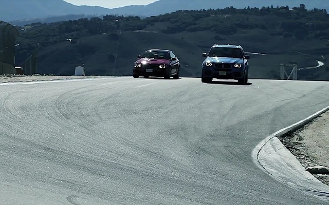 米国ラグナセカ・サーキットで対決するBMW M3とX5M（動画キャプチャー）