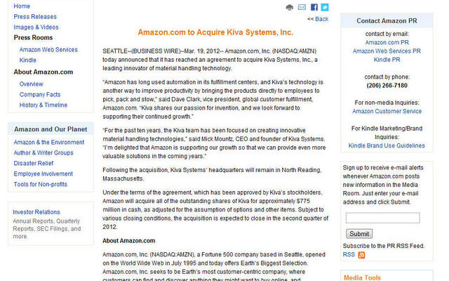 アマゾンのプレスリリース