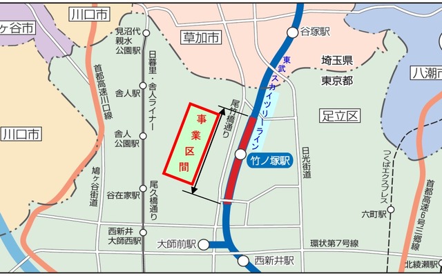 工事区間は2005年の踏切死傷事故の現場である駅南側「大踏切」を含む約1.7km