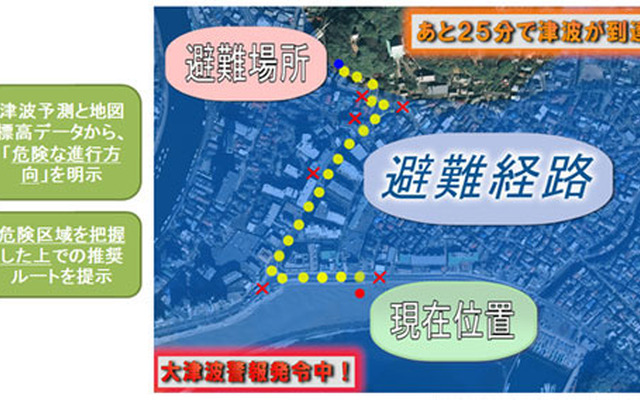 津波等避難ナビシステム デジタル皆助ナビ デモ画面