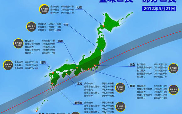 金環日食・部分日食の見られる場所（国立天文台）