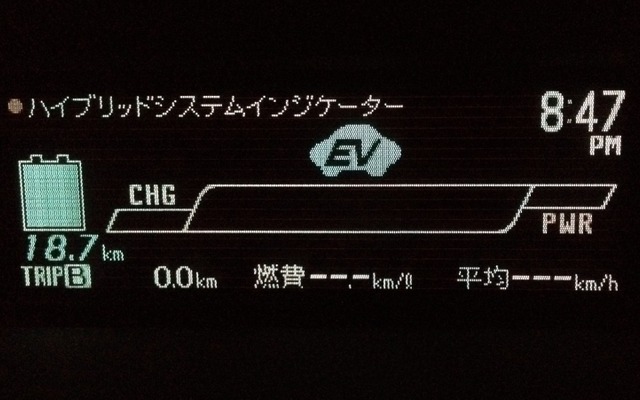 出発時、満充電での走行可能距離は18.7kmを示す