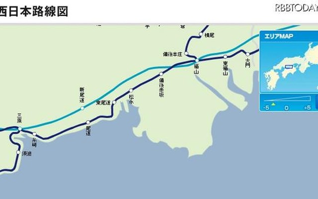 福山駅～三原駅間（JR西日本、JRおでかけネットより）