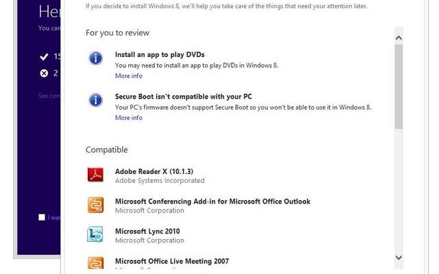 Windows 8 Upgrade Assistantによるアップグレードの操作画面