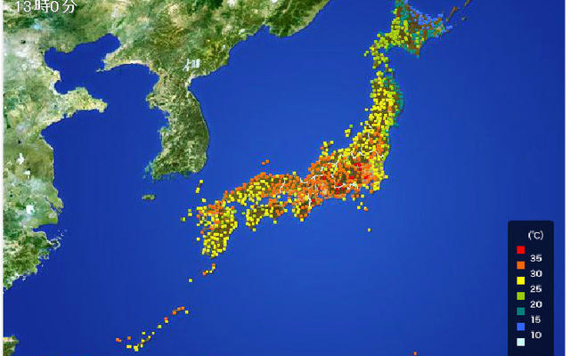 19日13時の全国の気温（tenki.jp）