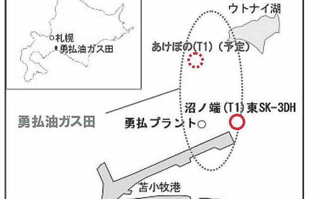 北海道勇払油ガス田、沼ノ端東構造の位置図