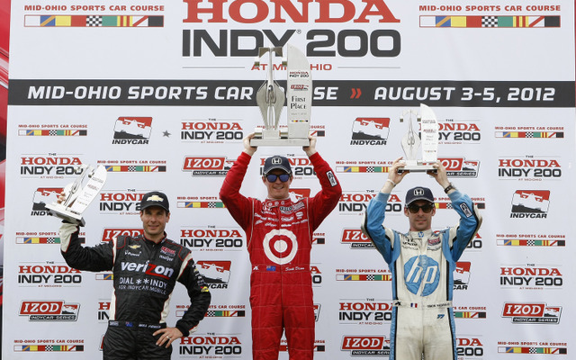 INDYCAR第12戦ミッドオハイオ、優勝はスコット・ディクソン（中央）
