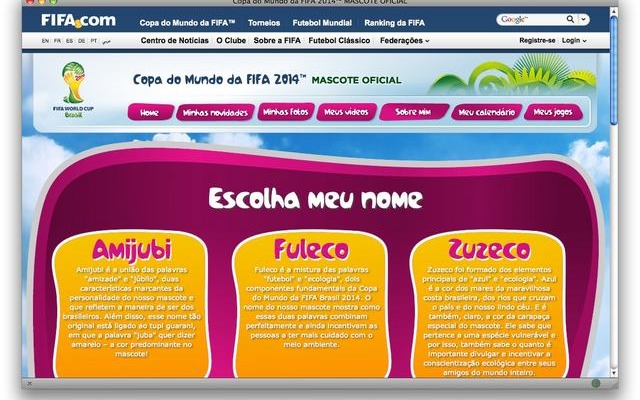 FIFAの投票サイト（http://pt.mascot.fifa.com/voting.php）