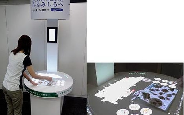 左：システム全容、右：テーブル形状の専用装置の拡大