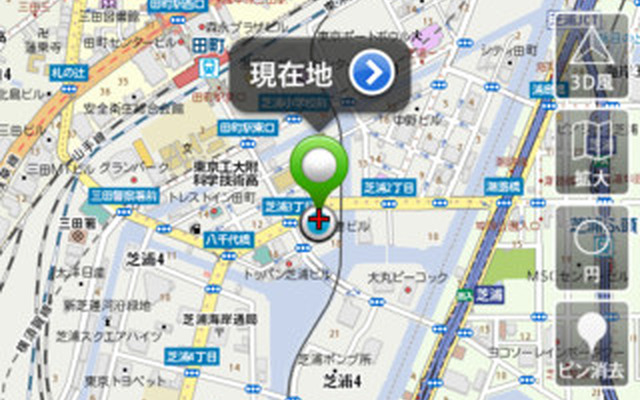 iPhoneアプリ、地図マピオン