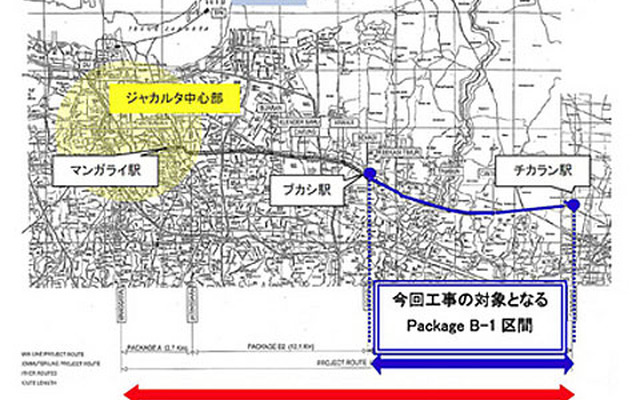 インドネシア ジャワ幹線鉄道電化・複々線化工事の対象区間