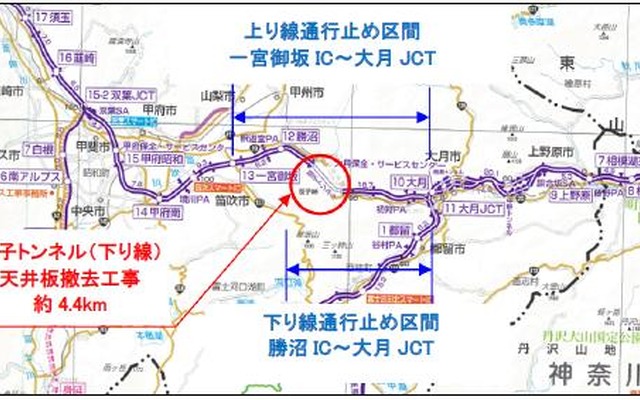 中央道・笹子トンネル、年内をメドに開通の見通し
