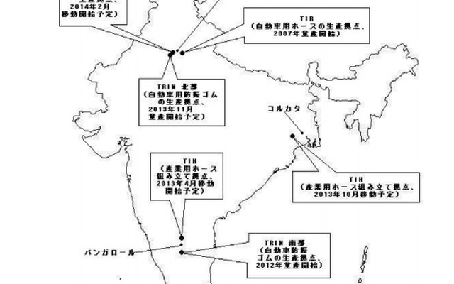 東海ゴム・インド拠点網
