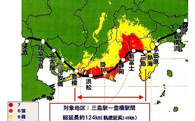 東海地震の際、強く長い地震動が想定される地区