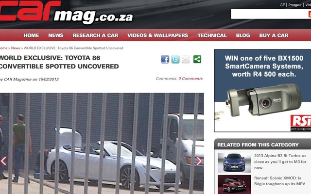トヨタ86のオープンバージョンをスクープした南アフリカの『car mag.co.za』