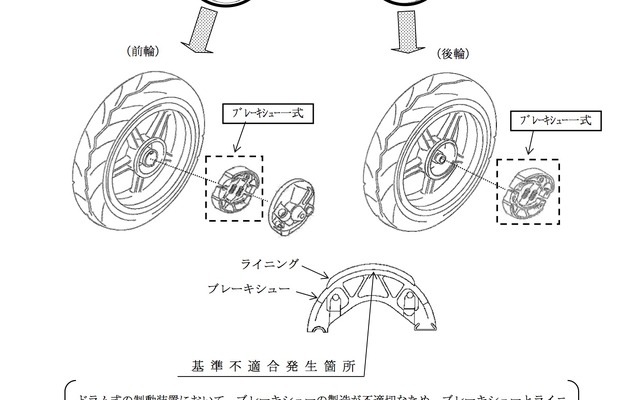ヤマハ ジョグCE50ZR など、ブレーキシューに不具合