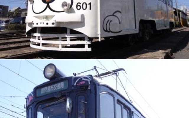 「白くま黒豚電車」として塗装が変更された鹿児島市電600形（601号）。