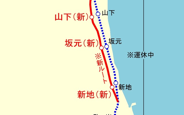 運休中の常磐線相馬～浜吉田間。一部の区間はルートを変更した上で運転の再開を目指す。