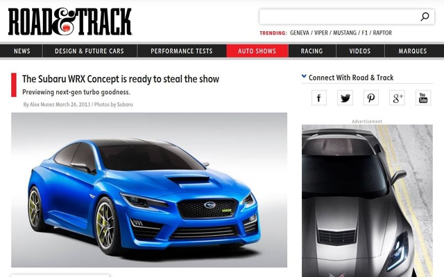米『ROAD＆TRACK』がリークしたスバルWRXコンセプト