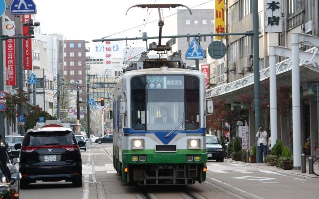 「福井駅前マラソン」で一部運休する福井鉄道福武線の市役所前～福井駅前間。