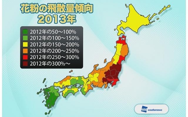 花粉の飛散量傾向・2013年