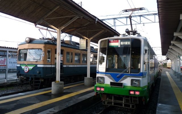 福井鉄道福武線の越前武生駅。4月26日から発車メロディーの使用を開始した。