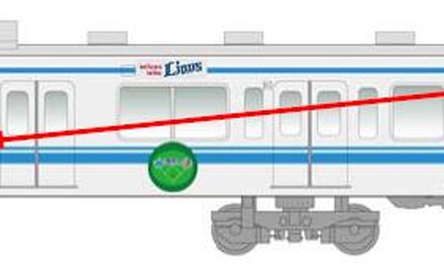 「埼玉西武ライオンズ×横浜DeNAベイスターズ」ラッピング電車。3号車と8号車にラッピングが施される。