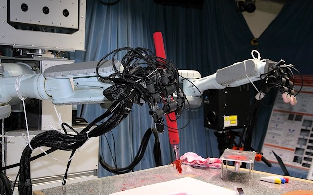 毎年、いろいろなロボットを見られる。これは、2010年に見られた絵を描けるロボット。