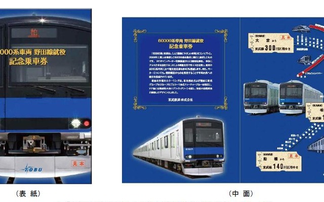 「60000系車両 野田線就役記念乗車券」。野田線の片道乗車券3枚に台紙が付く。