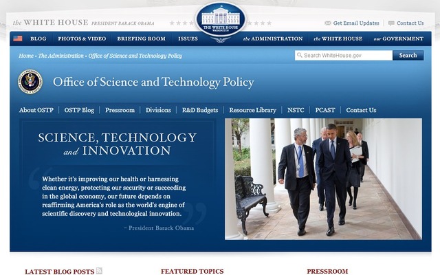 米国大統領行政府・科学技術政策局ウェブサイト