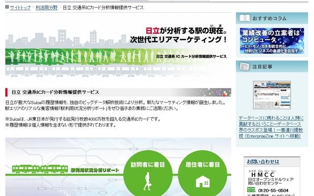 「日立 交通系ICカード分析情報提供サービス」サイト