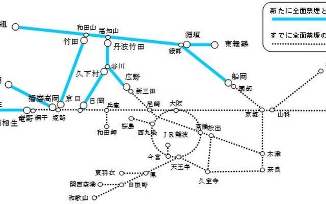8月1日から全面禁煙化されるエリア。一部の駅は7月下旬から灰皿を順次撤去する。