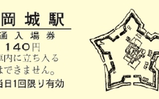 記念入場券はB型硬券とD型硬券の各1枚をセットにして発売する。画像は龍岡城駅のD型硬券で、龍岡城の平面図がデザインされている。