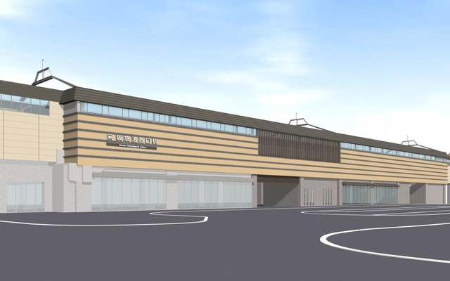 連立事業により高架化される洛西口駅のイメージ。1階に改札口、2階にホームが設けられる。