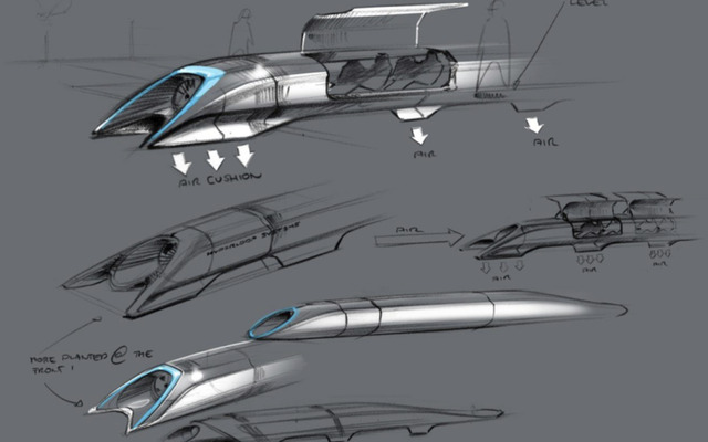 超高速交通機関「ハイパーループ」のスケッチ。最高速度1200km/h超でチューブ内を走る